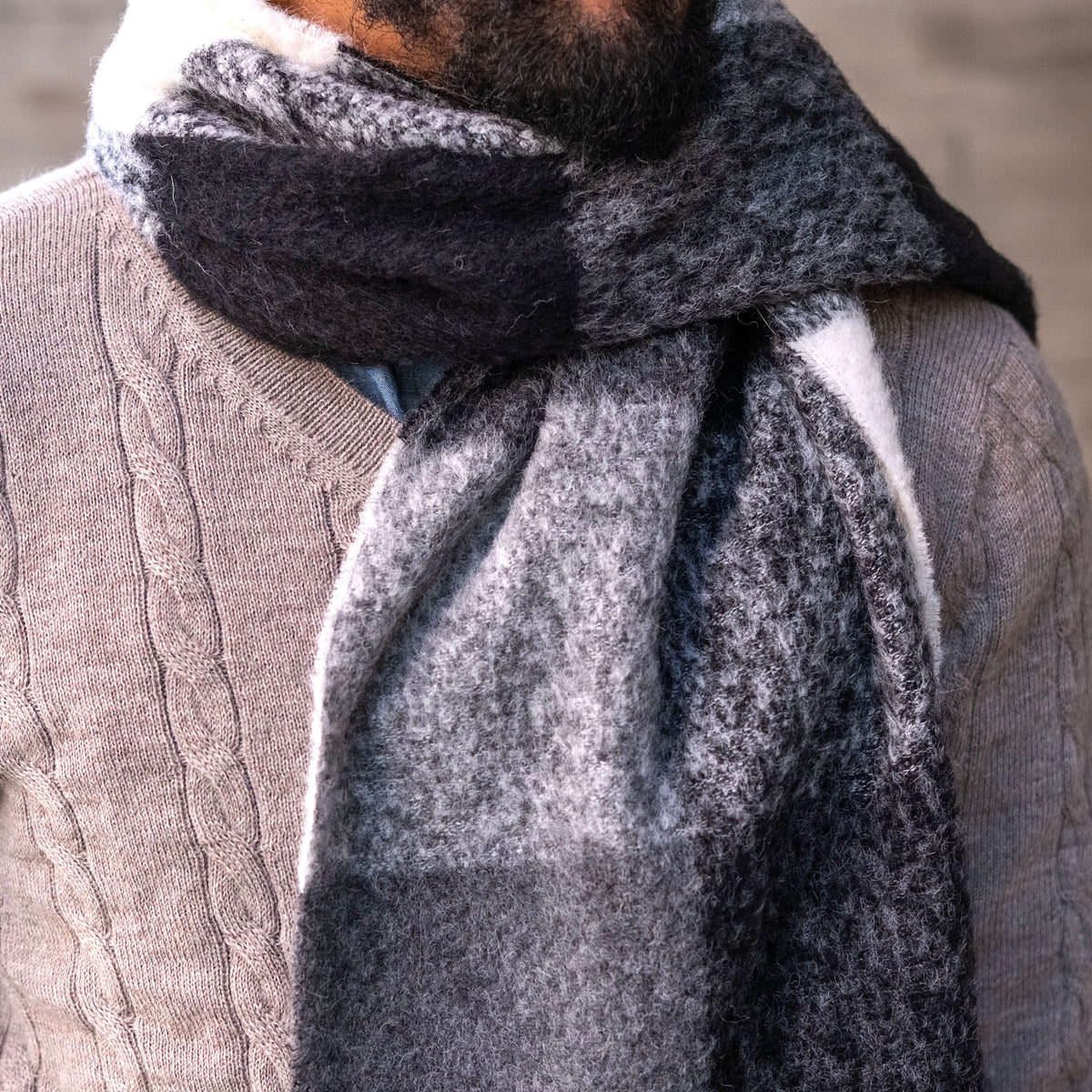 Alpaca Large Buffalo Check Boucle Scarves