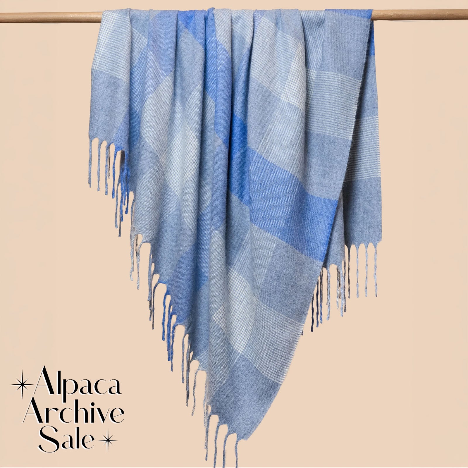 Light Blue Buffalo Check Alpaca Throw Blanket