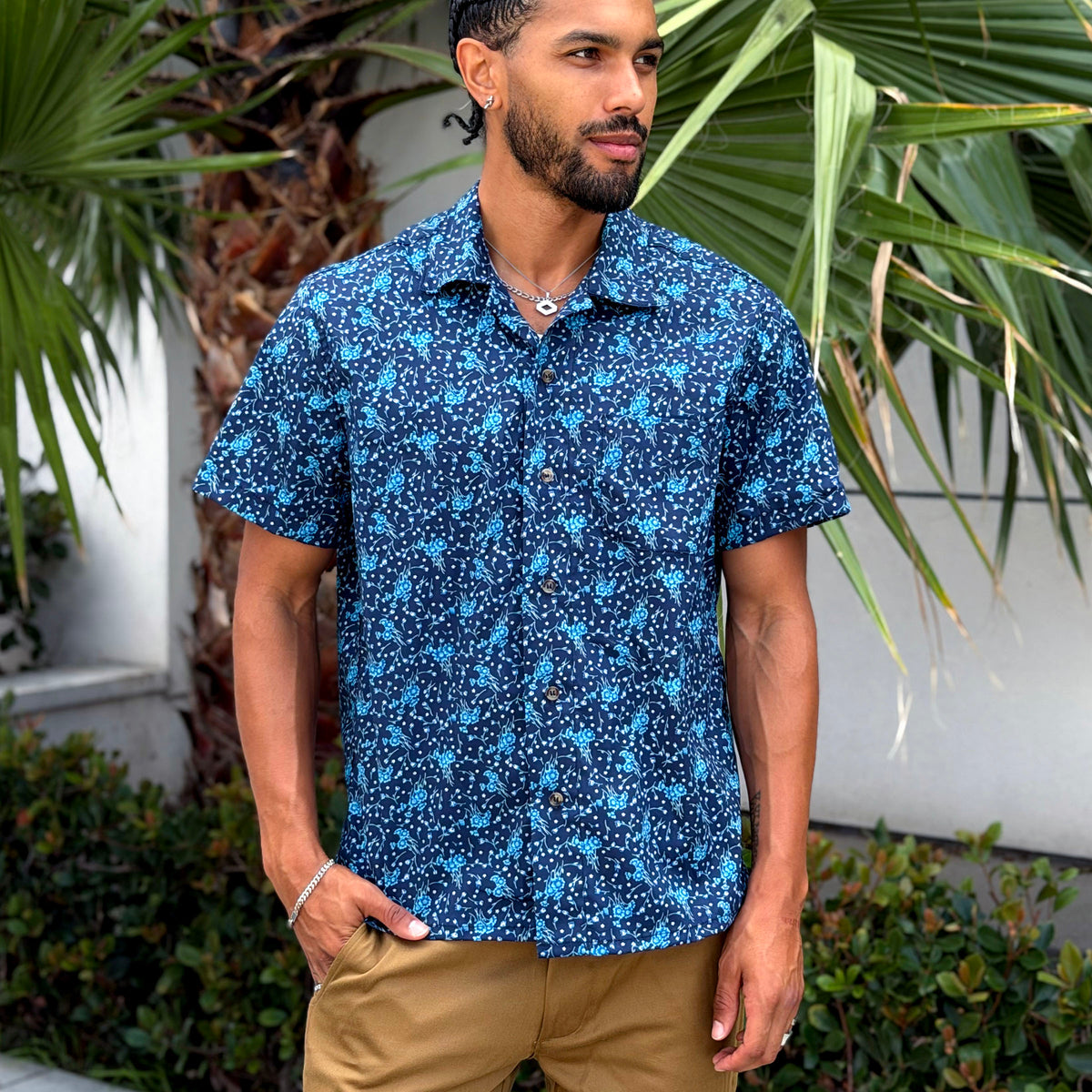 Riviera Cobalt Flowers Short Sleeve Shirt