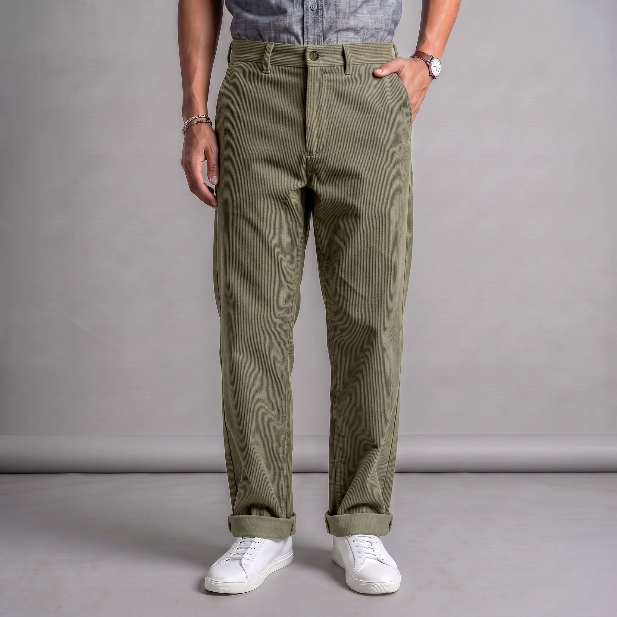 Fairfax Easy Fit Chinos Field Olive Drab Bedford Cord