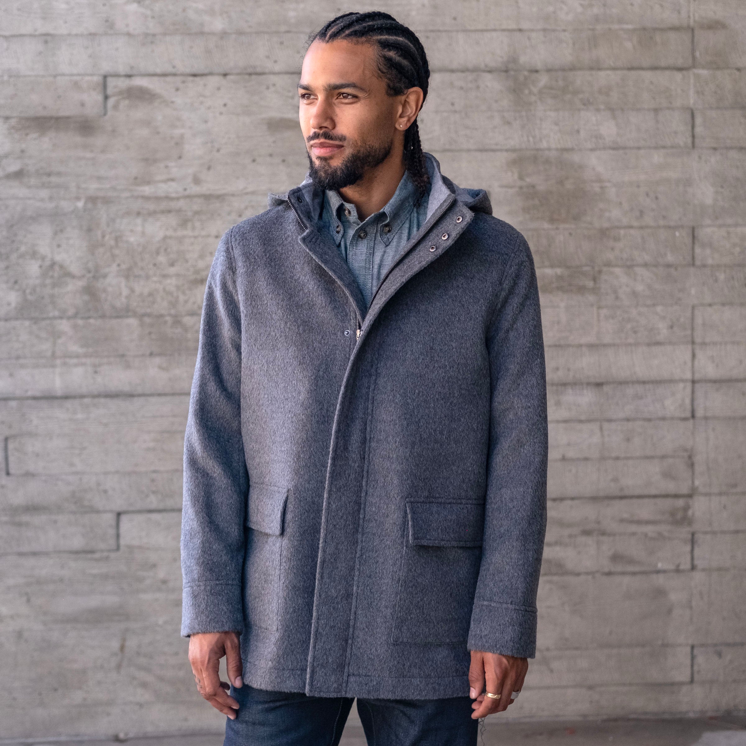 Sample: Grey Heavyweight Alpaca Parka with Removable Hood Sz XL