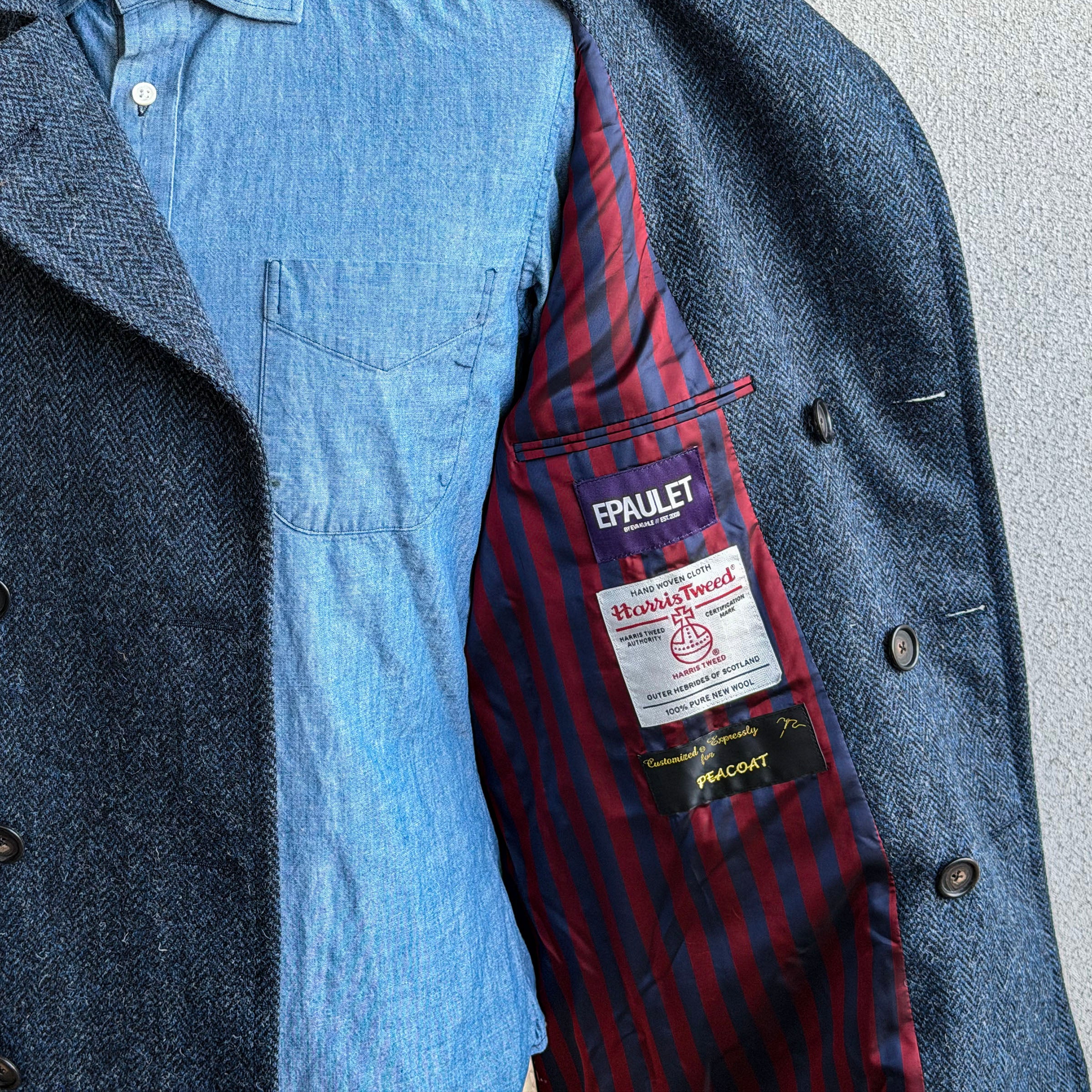 Sample: Navy Harris Tweed Peacoat Size 42R