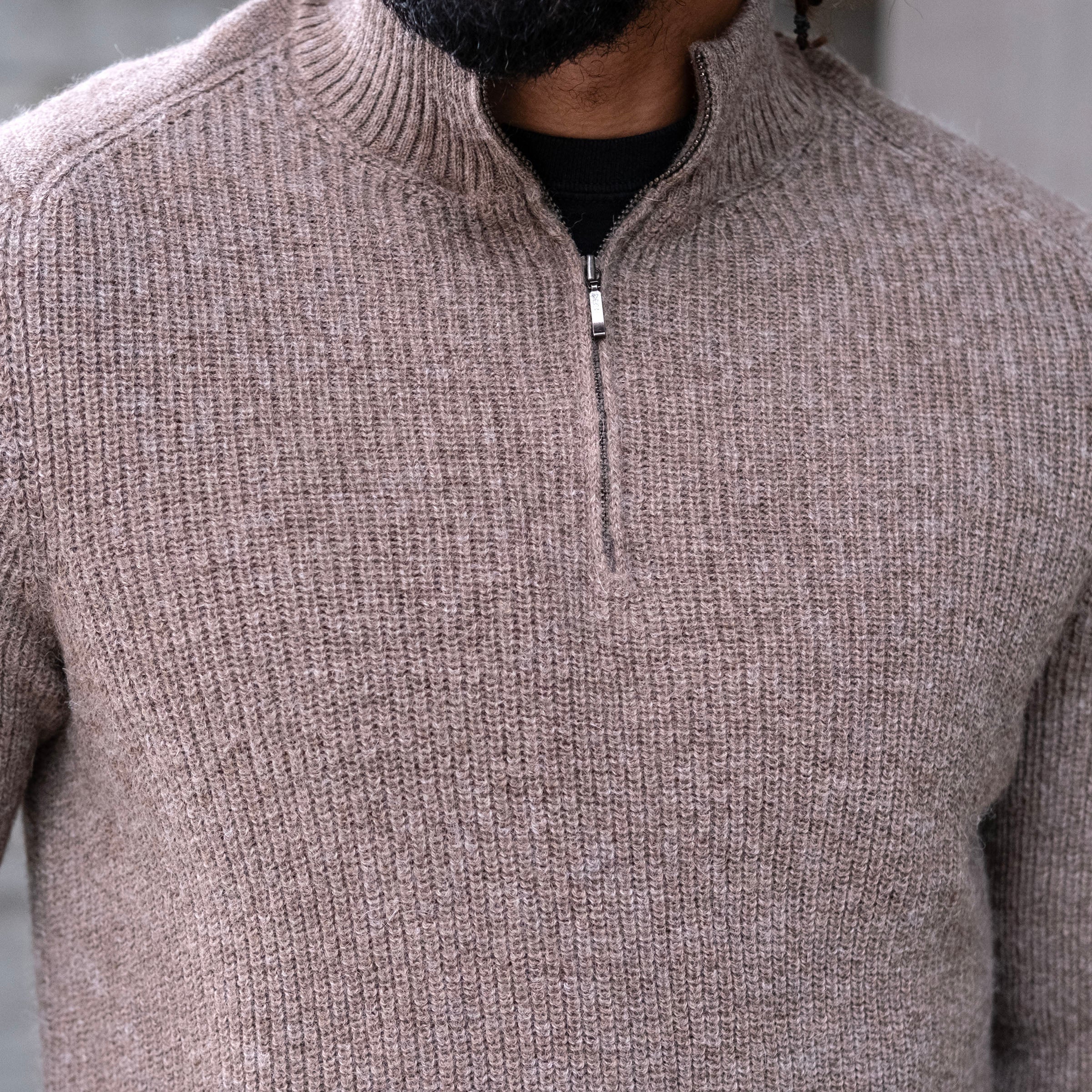 Sample Sale: Alpaca Heavyweight Ribbed Half Zip Sweater Sand