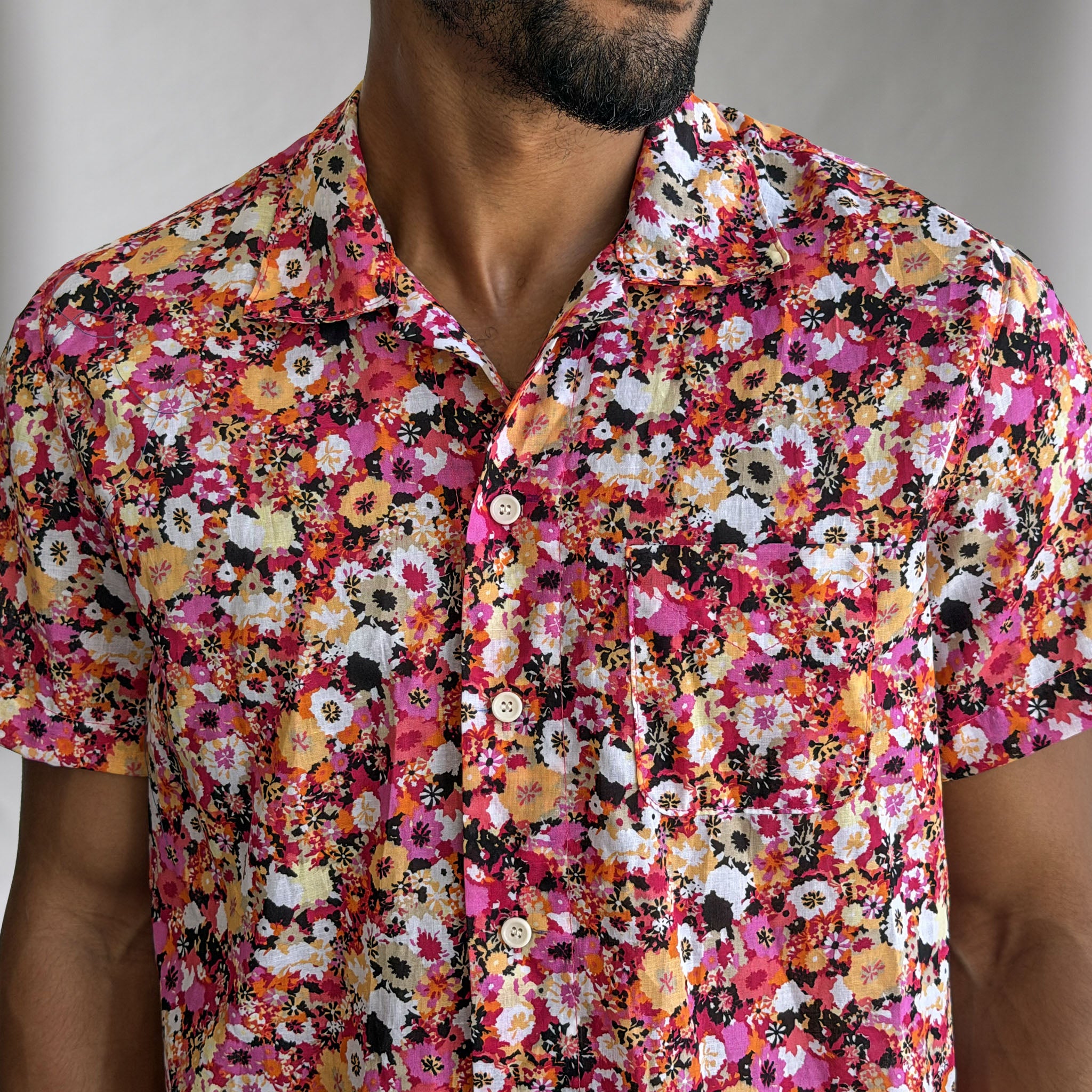 Riviera Magenta Poppies Poplin Short Sleeve Shirt