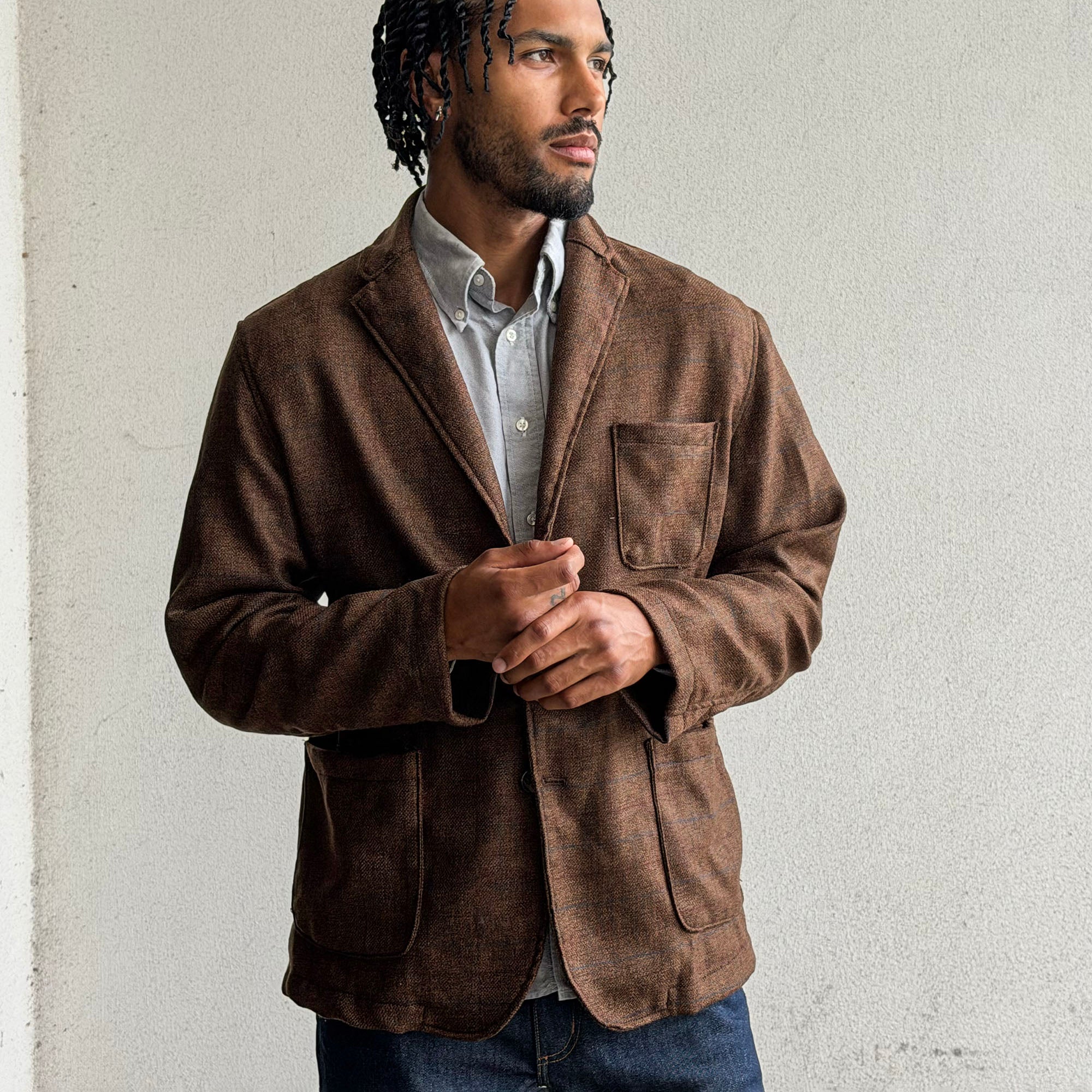Sample: Sinclair in DiPray Mocha Windowpane Flannel Sz 40