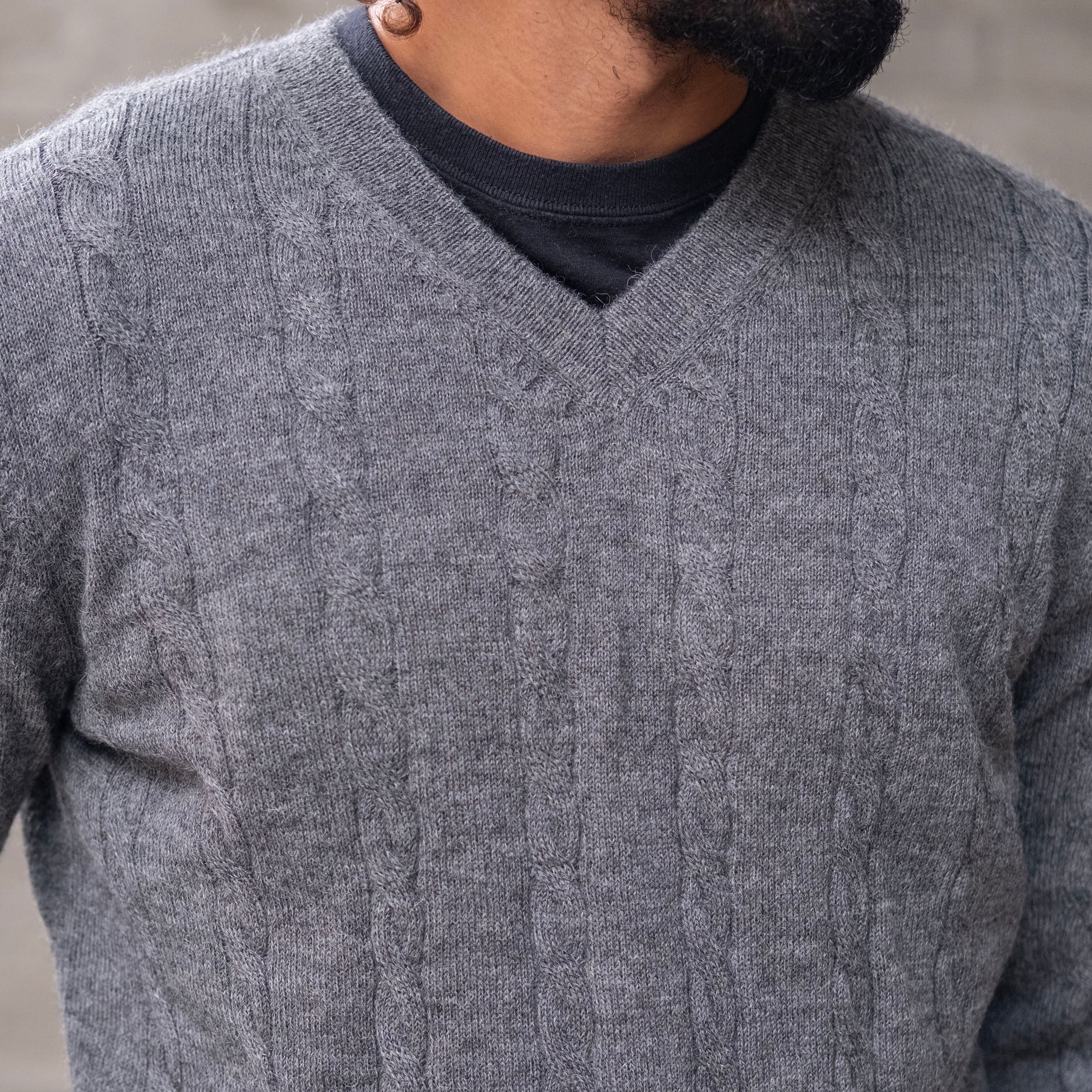 Sample Sale: Alpaca Cableknit V-Neck Sweater Grey
