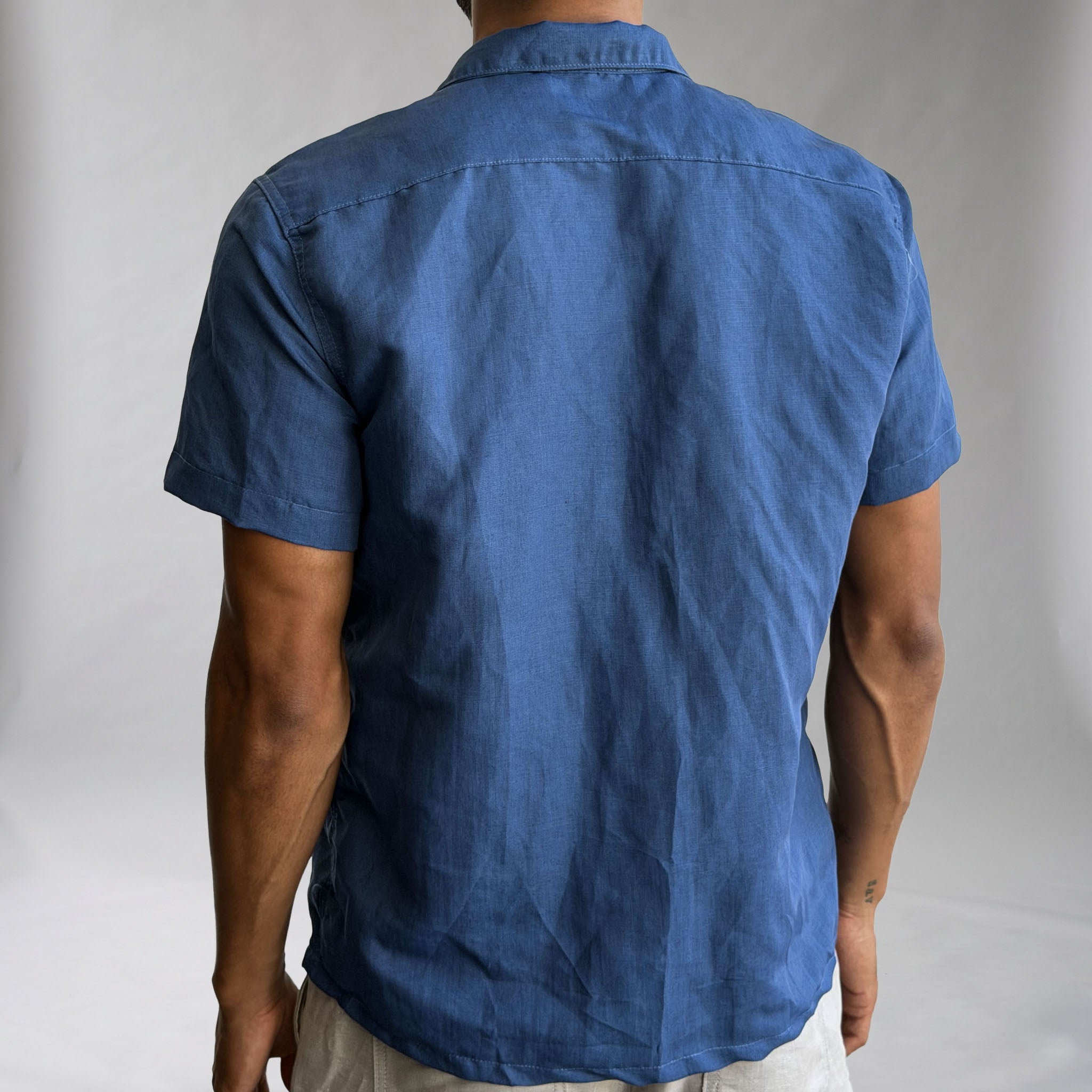 Riviera Cadet Blue Linen Short Sleeve Shirt