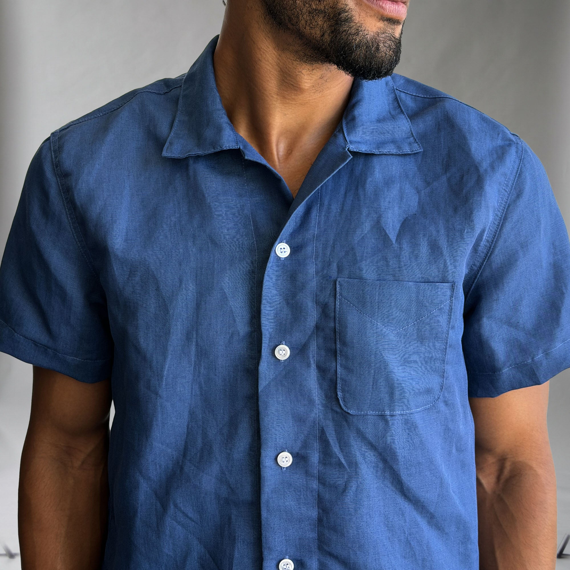 Riviera Cadet Blue Linen Short Sleeve Shirt