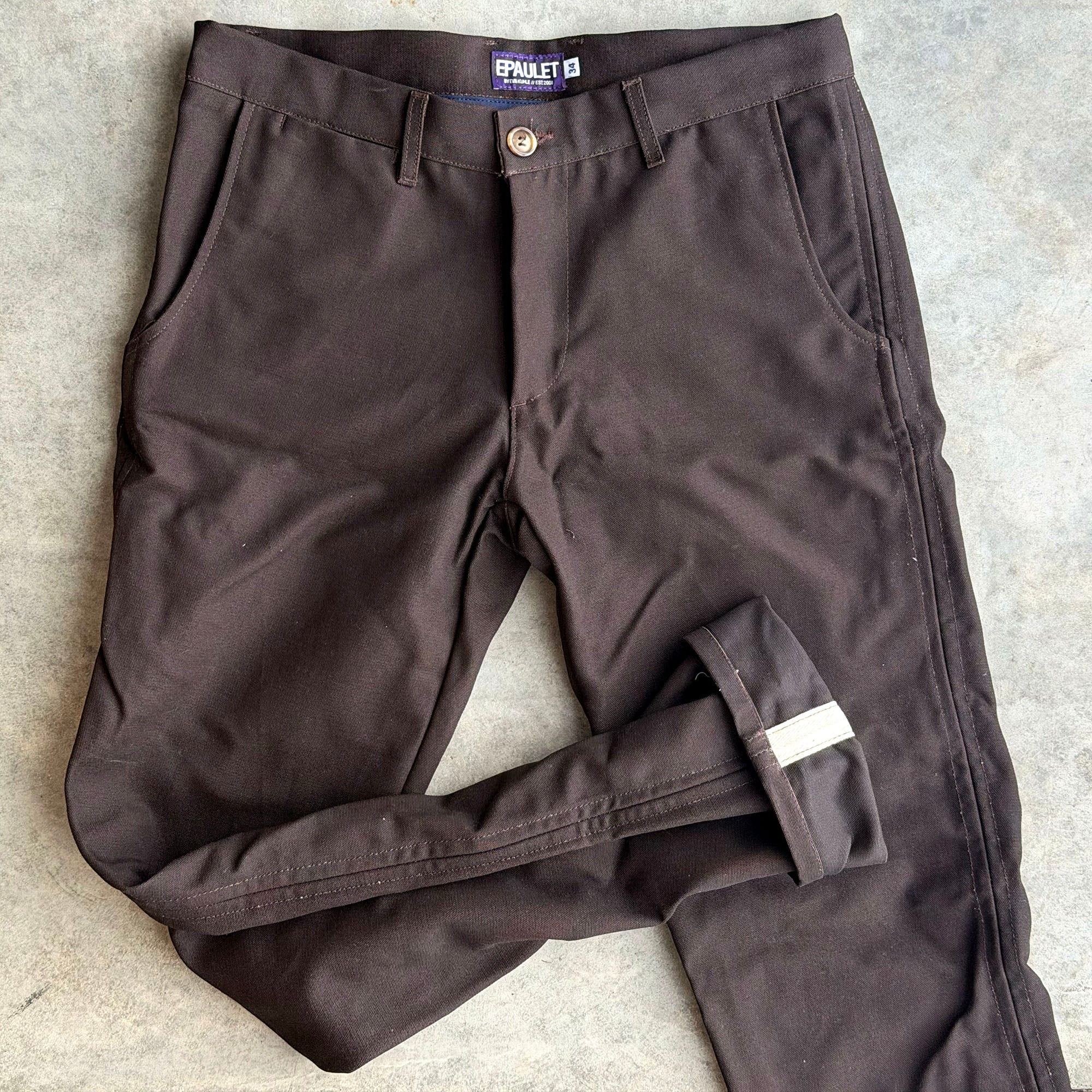 Sample: Rivet Chino in Chocolate 13oz Canvas Sz 34
