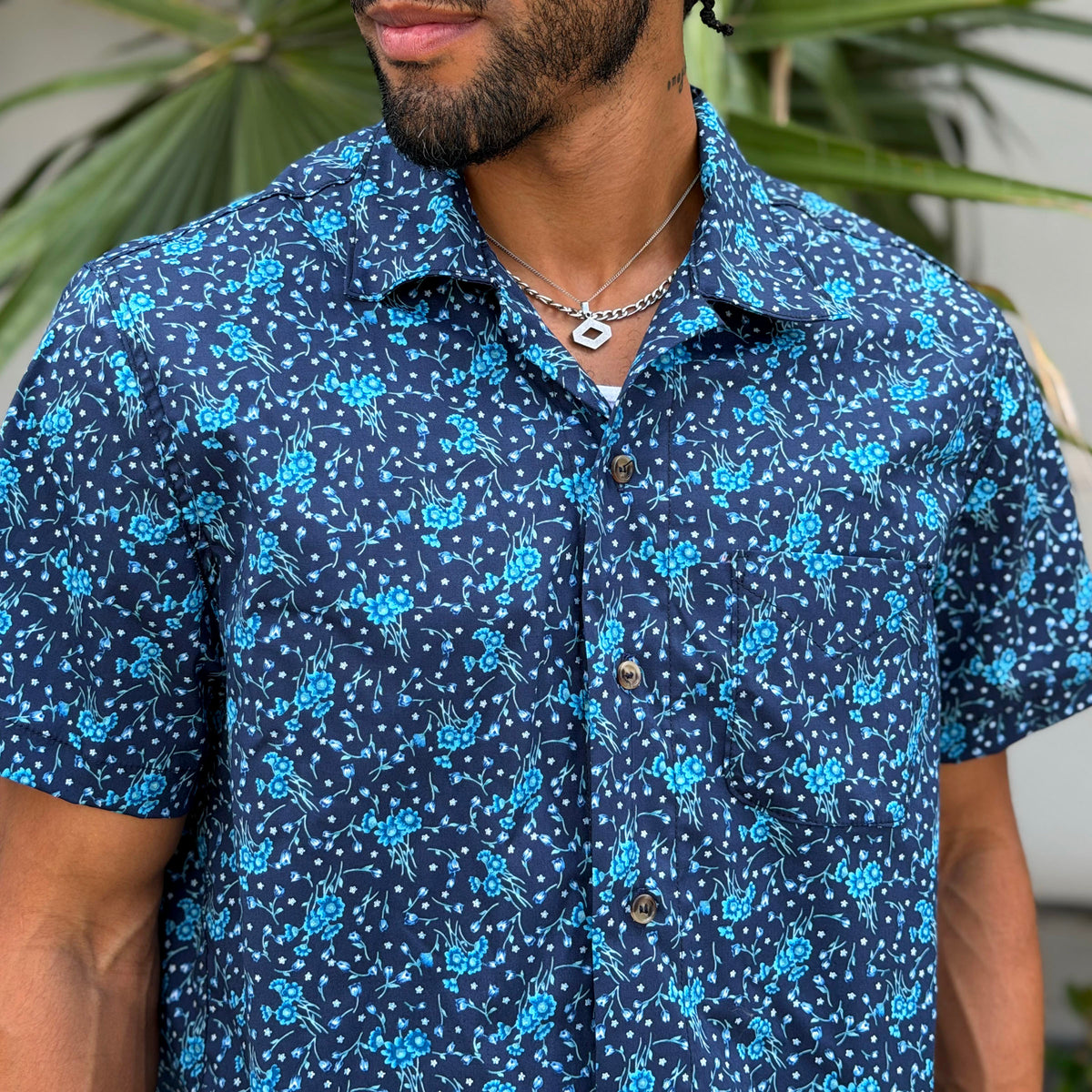 Riviera Cobalt Flowers Short Sleeve Shirt