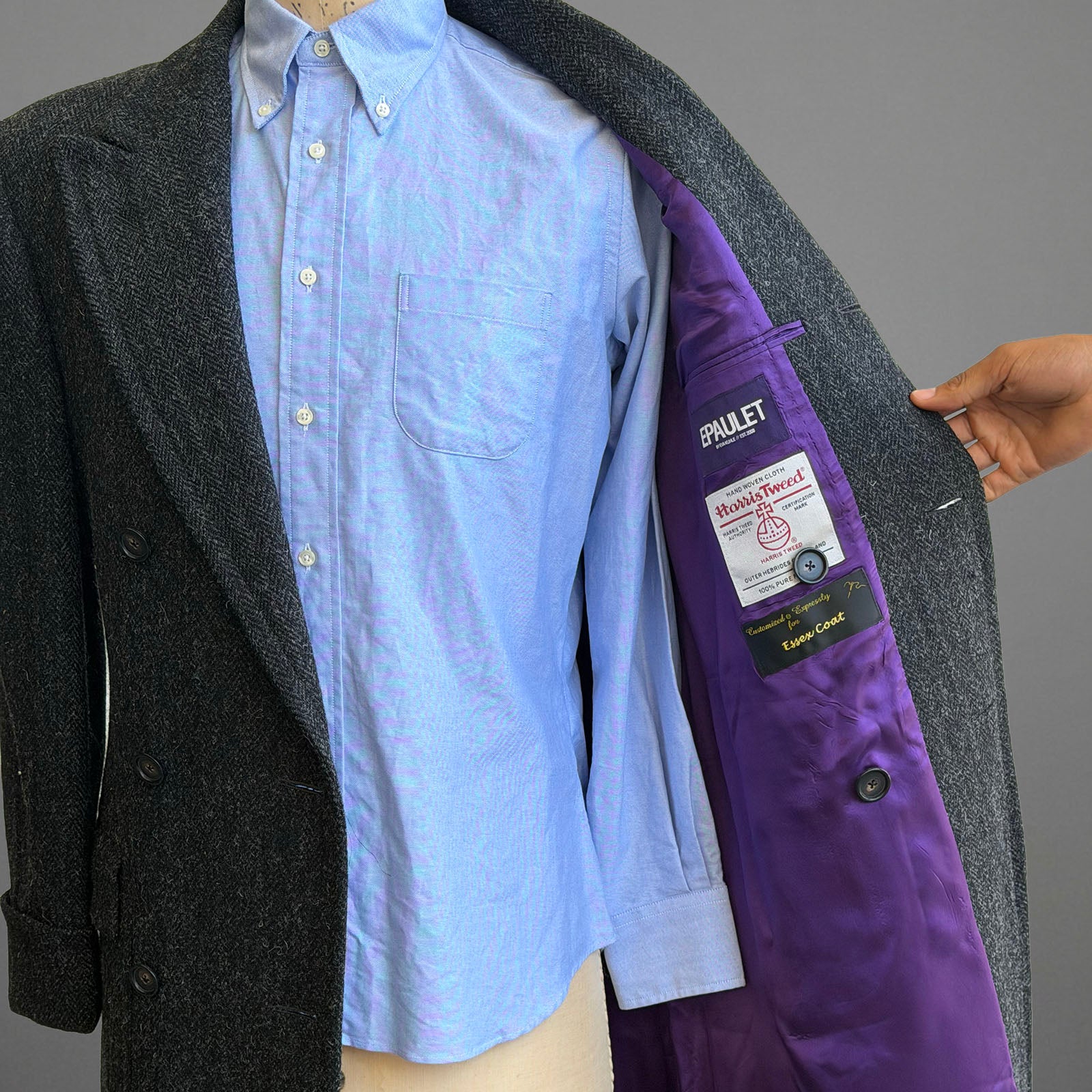 Sample: Essex Coat Grey Herringbone Harris Tweed Size 38