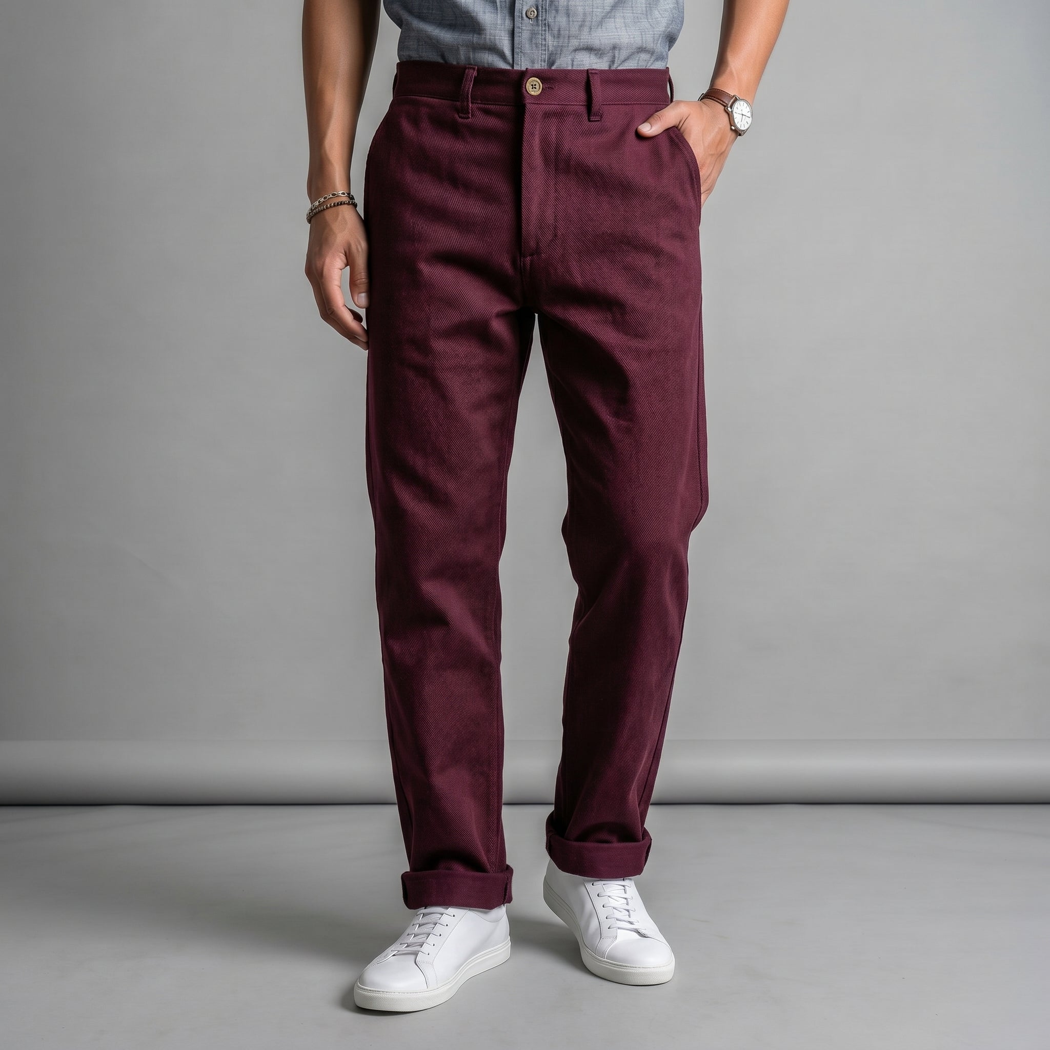 Fairfax Easy Fit Chinos Dyed Oxblood Twill
