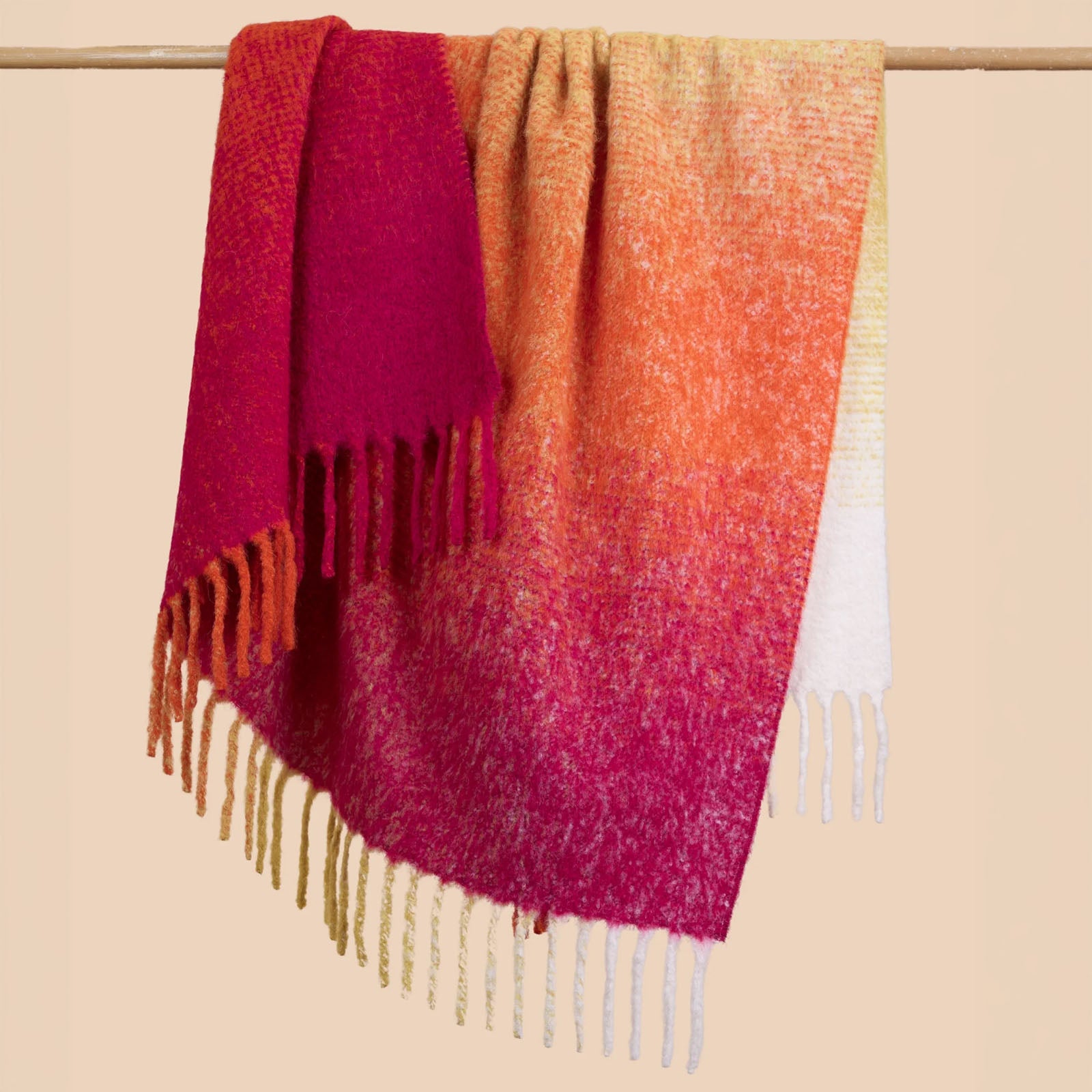 Ombre Alpaca Throw Blanket With Twisted Fringes