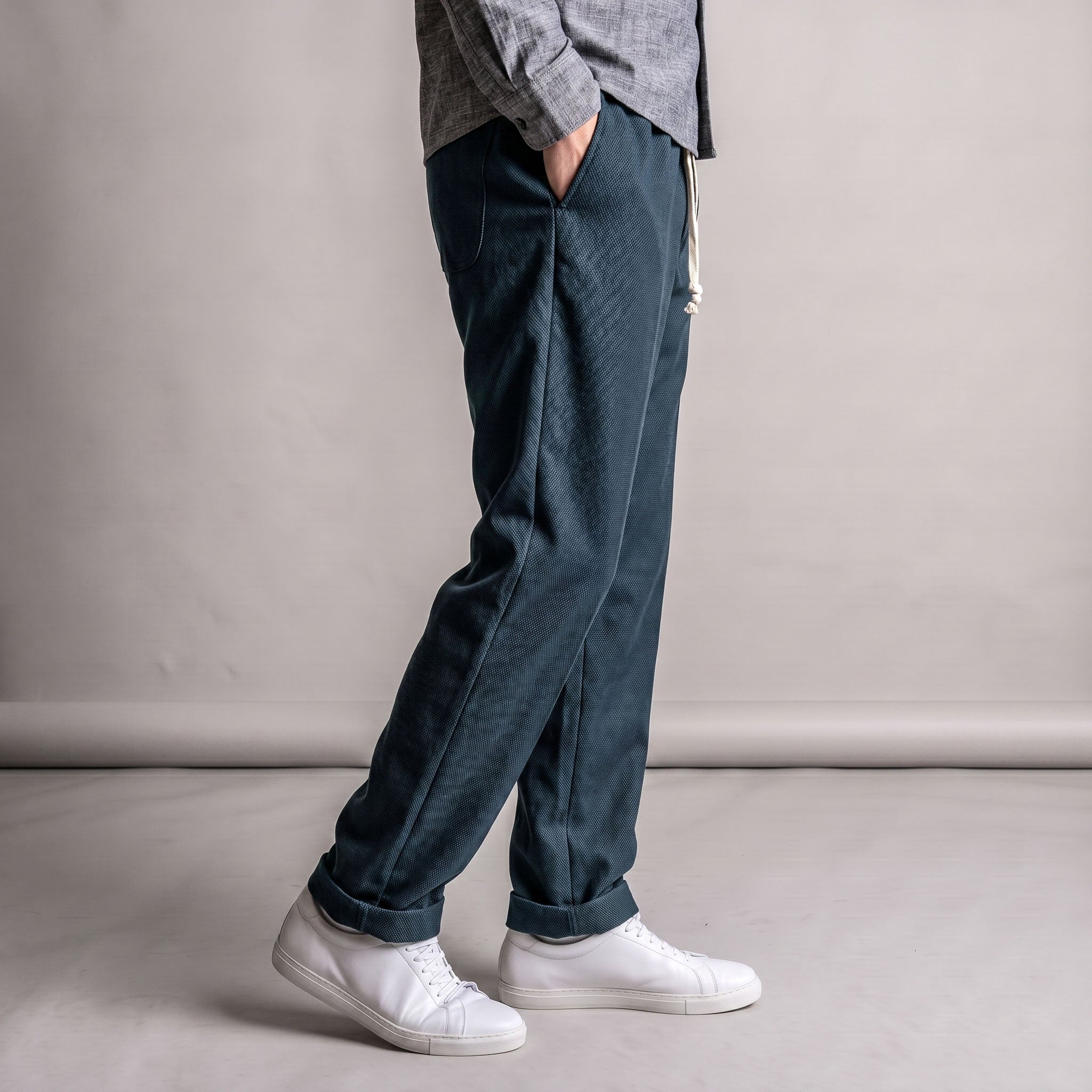 Laidback Pant Dark Teal Wool Hopsack Sz Medium