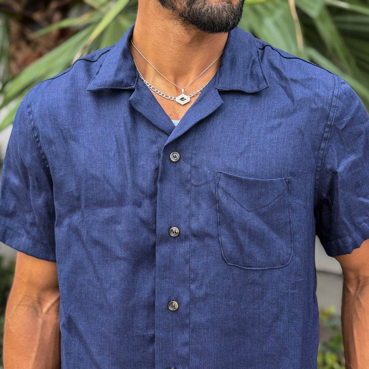 Riviera Indigo Irish Linen Short Sleeve Shirt