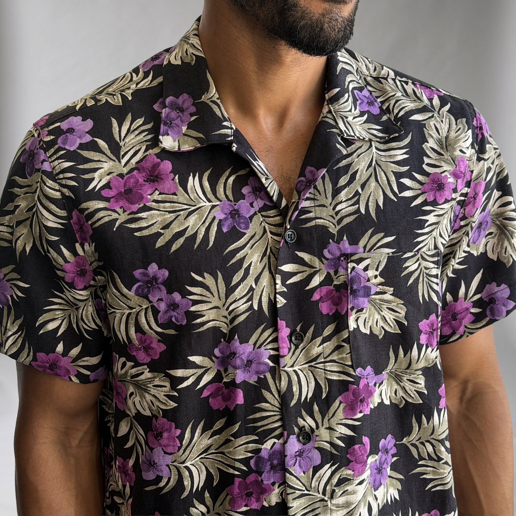Riviera Midnight Tiki Linen Short Sleeve Shirt