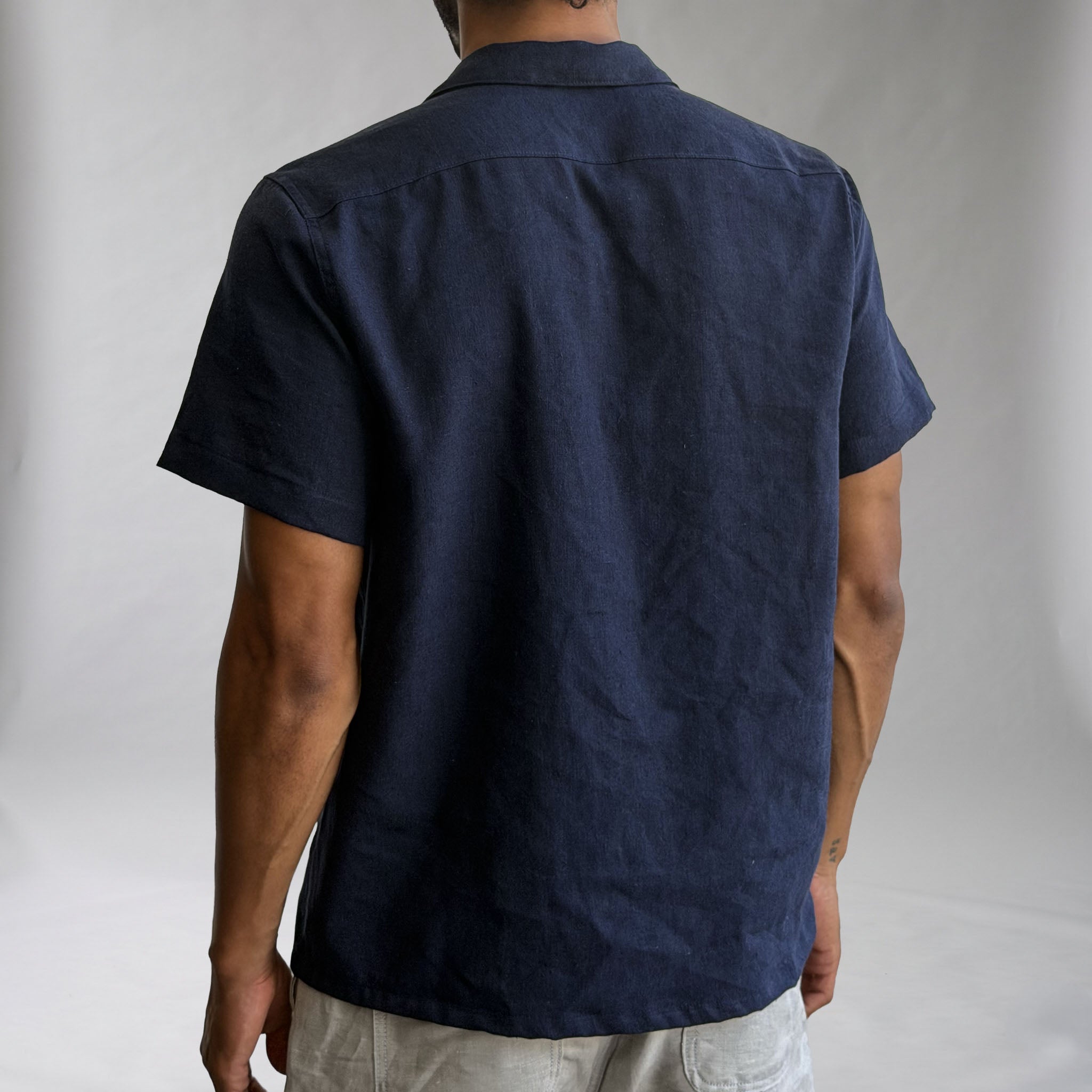 Riviera Navy Linen Short Sleeve Shirt