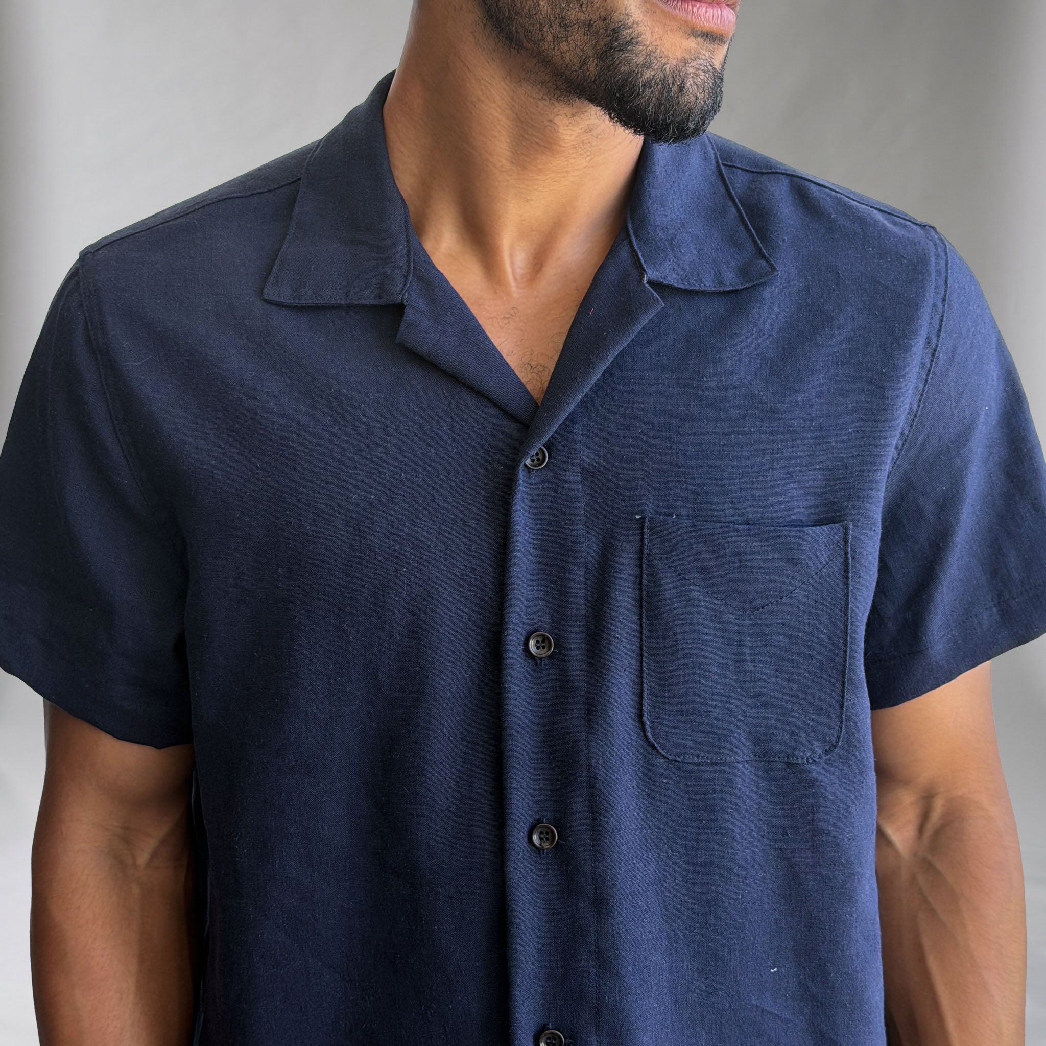 Riviera Navy Linen Short Sleeve Shirt