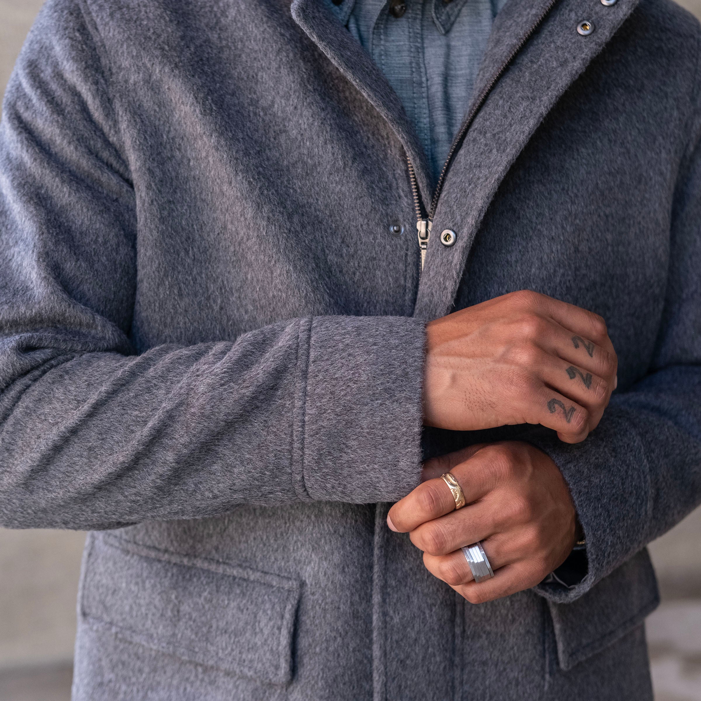Sample: Grey Heavyweight Alpaca Parka with Removable Hood Sz M