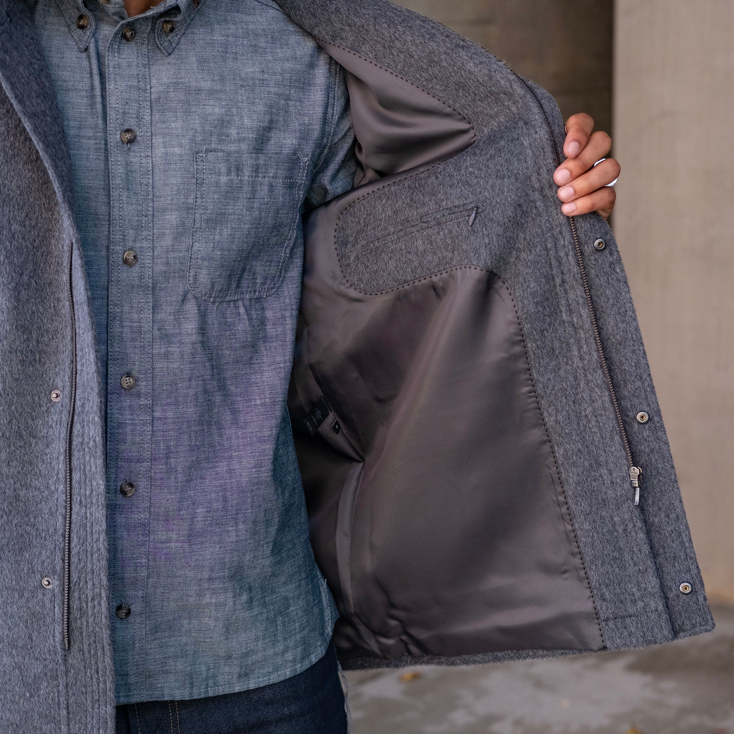 Sample: Grey Heavyweight Alpaca Parka with Removable Hood Sz M