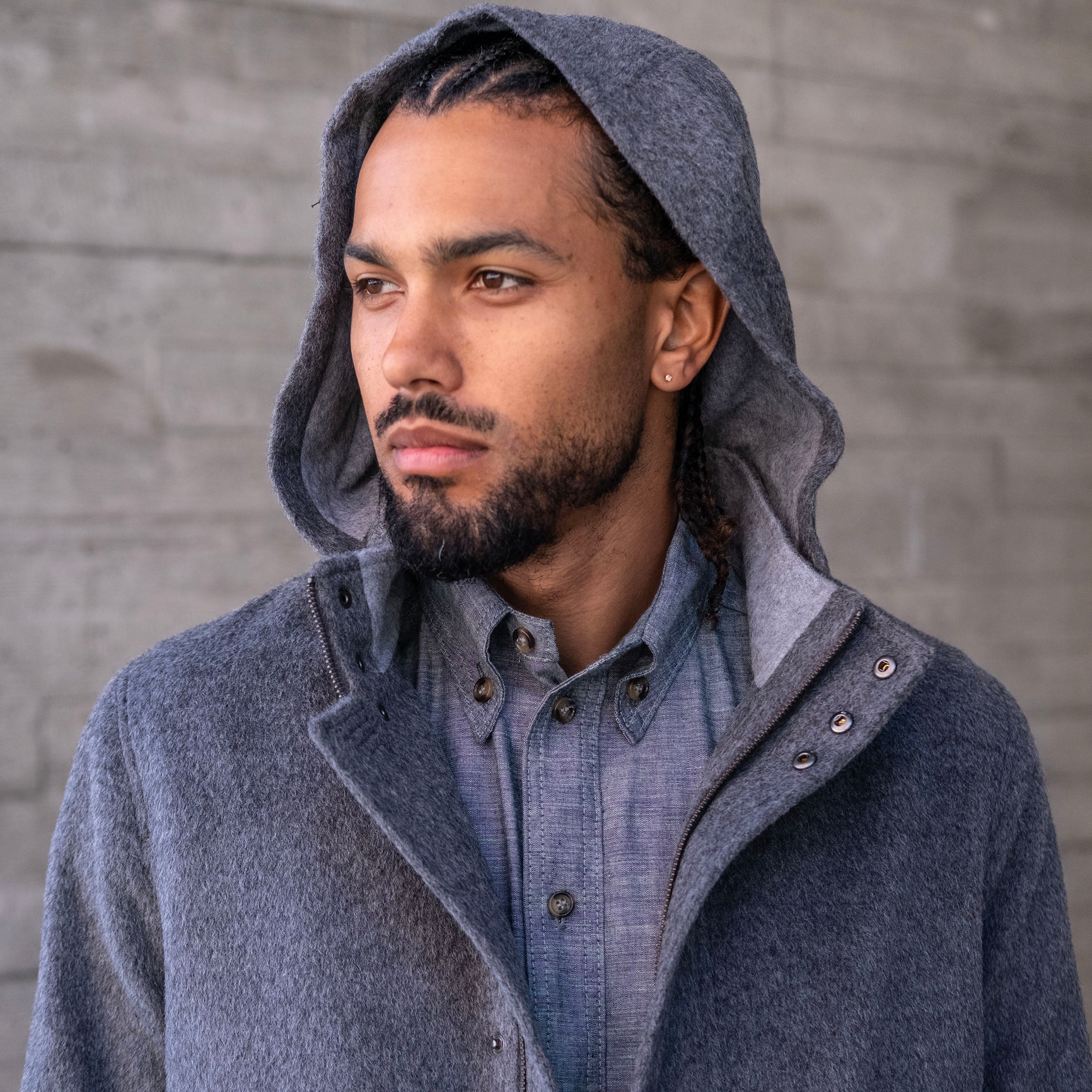 Sample: Grey Heavyweight Alpaca Parka with Removable Hood Sz M
