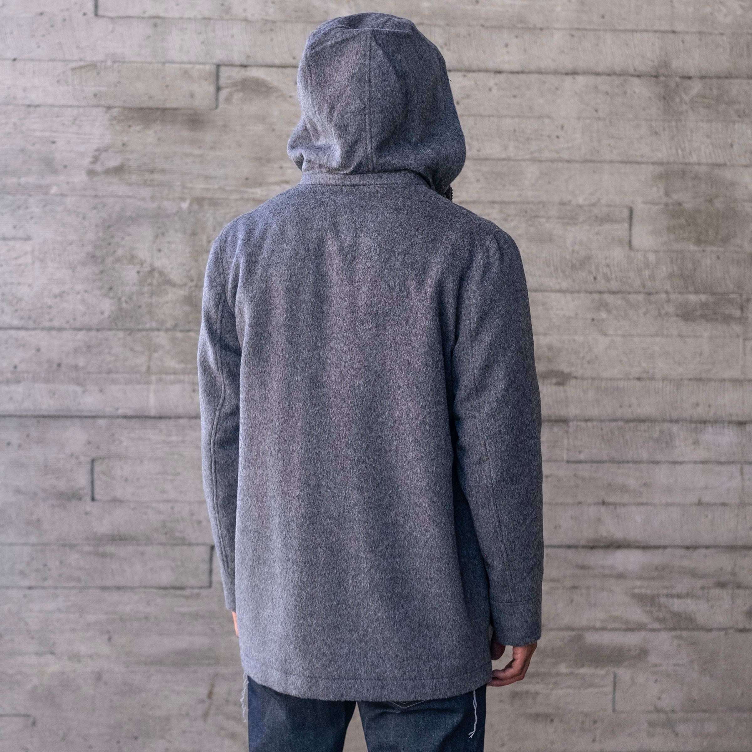 Sample: Grey Heavyweight Alpaca Parka with Removable Hood Sz M