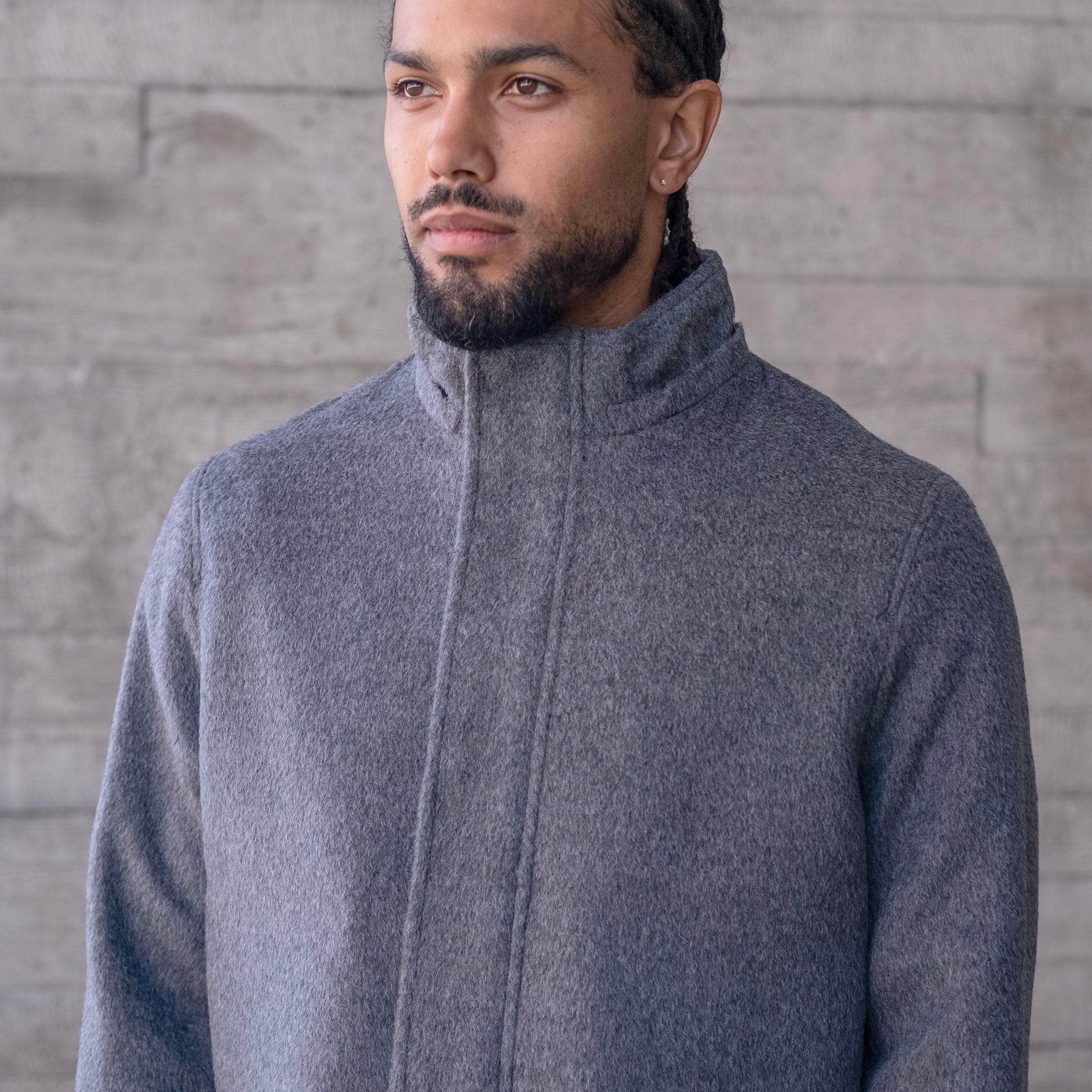 Sample: Grey Heavyweight Alpaca Parka with Removable Hood Sz M