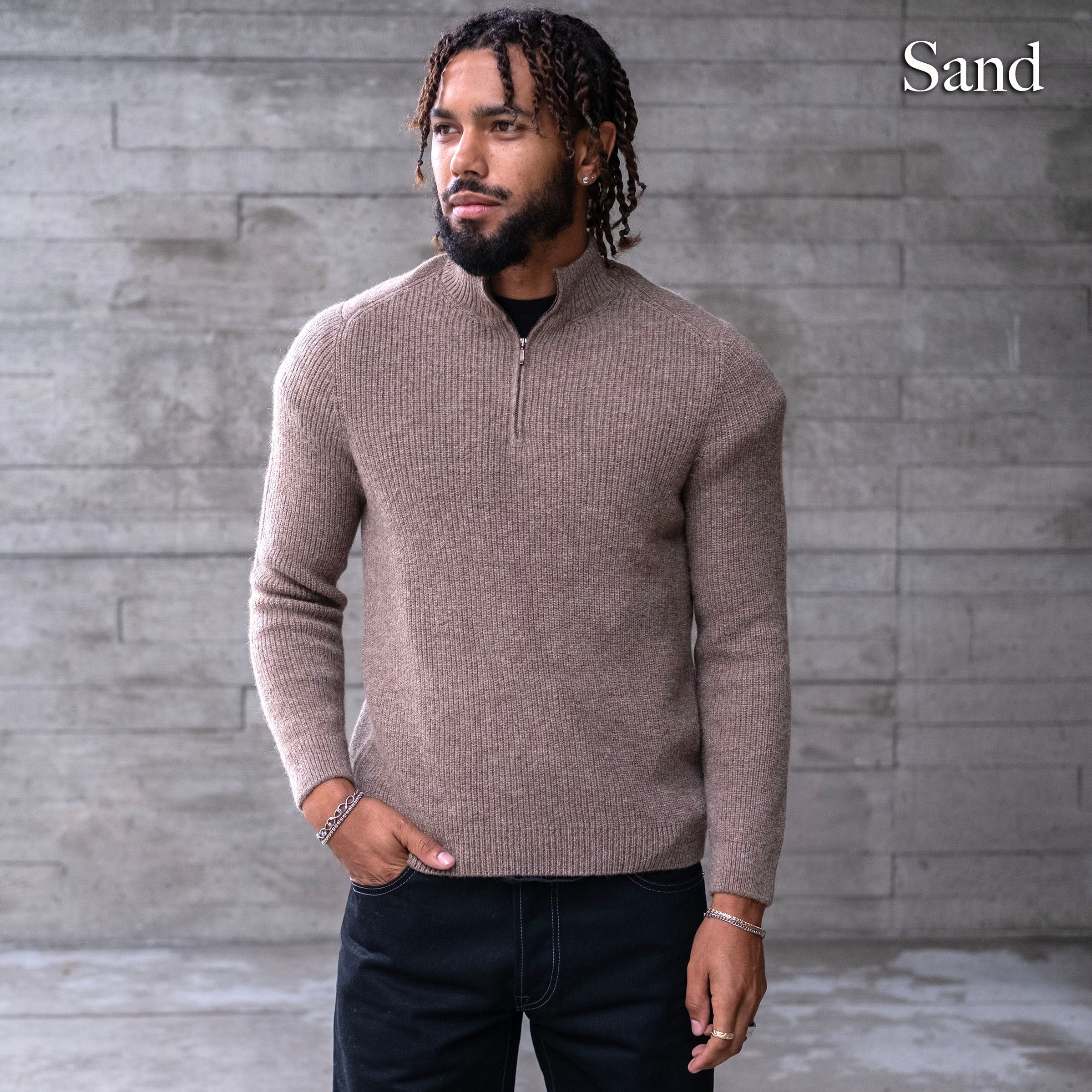 Sample Sale: Alpaca Heavyweight Ribbed Half Zip Sweater Sand