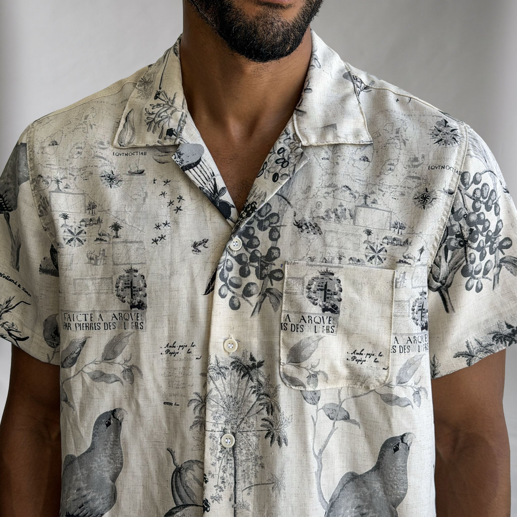 Riviera Ivory Parrots Poplin Short Sleeve Shirt