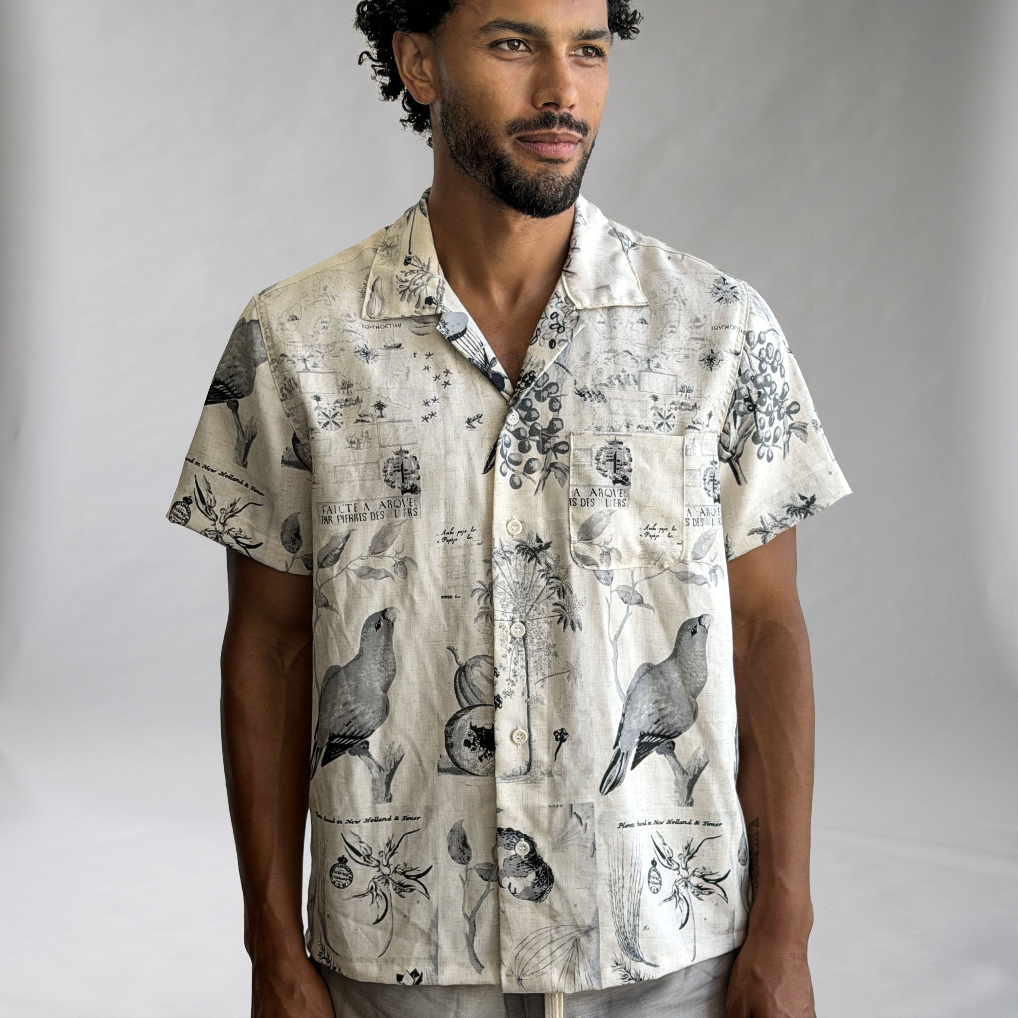 Riviera Ivory Parrots Poplin Short Sleeve Shirt