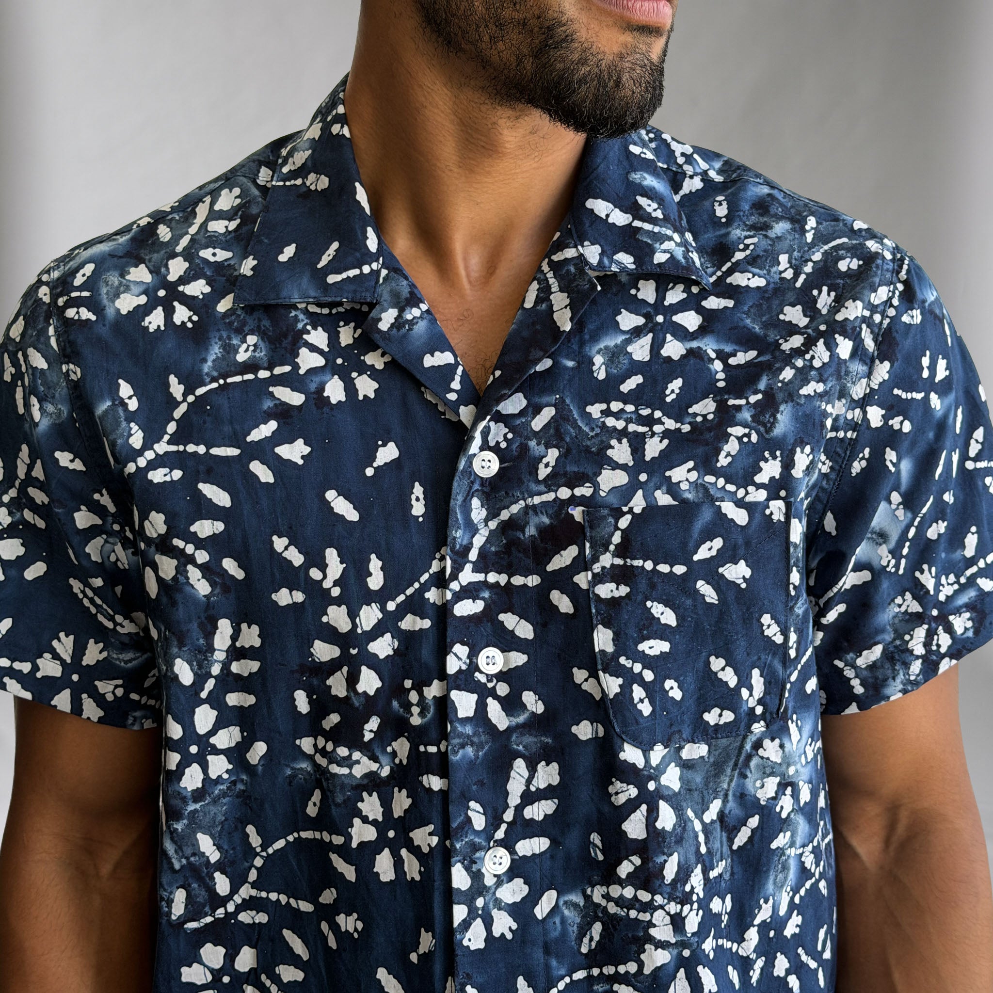 Riviera Shibori Shadows Poplin Short Sleeve Shirt Sz Large