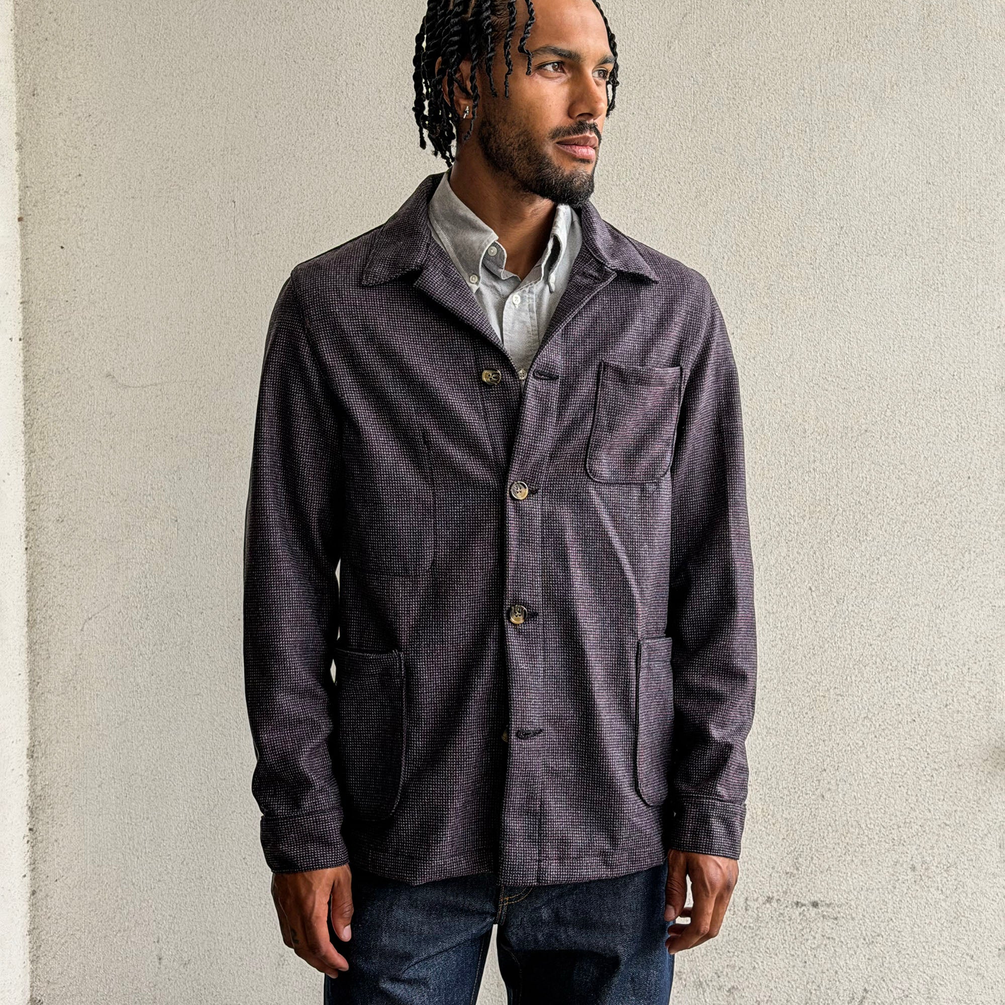 Sample Sale: Doyle in DiPray Grape Birdseye Tweed Sz 40L