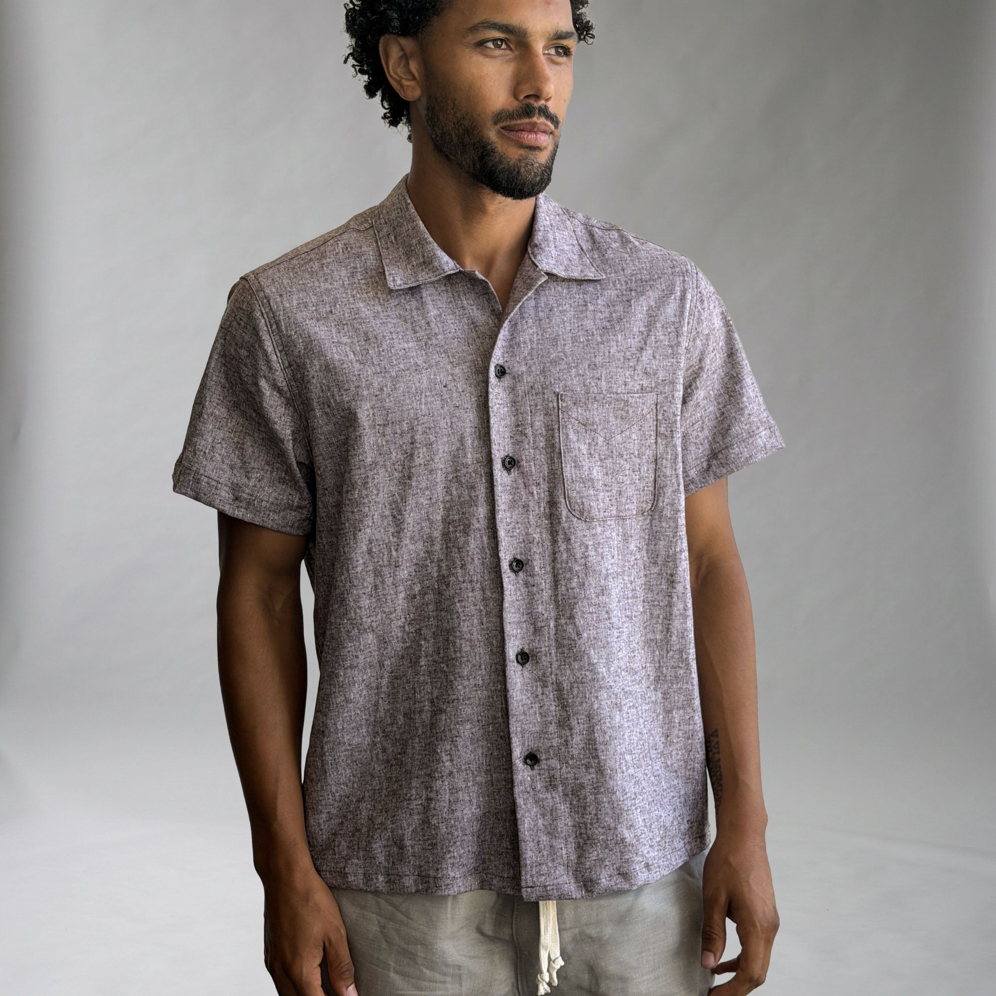 Riviera Sepia Streaky Linen Short Sleeve Shirt