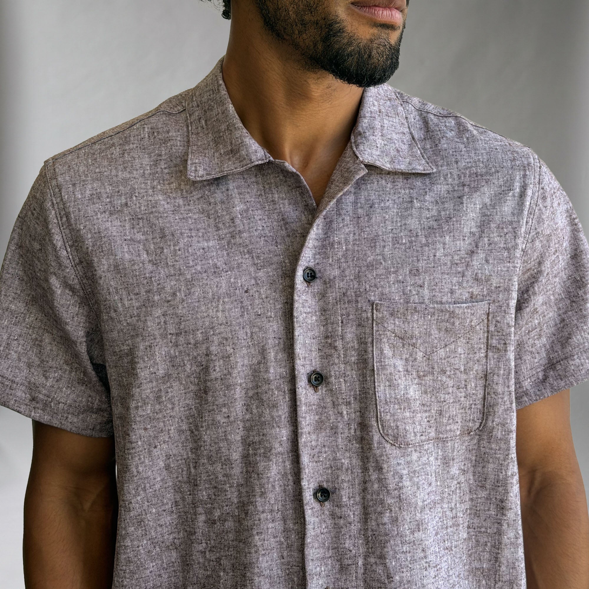 Riviera Sepia Streaky Linen Short Sleeve Shirt