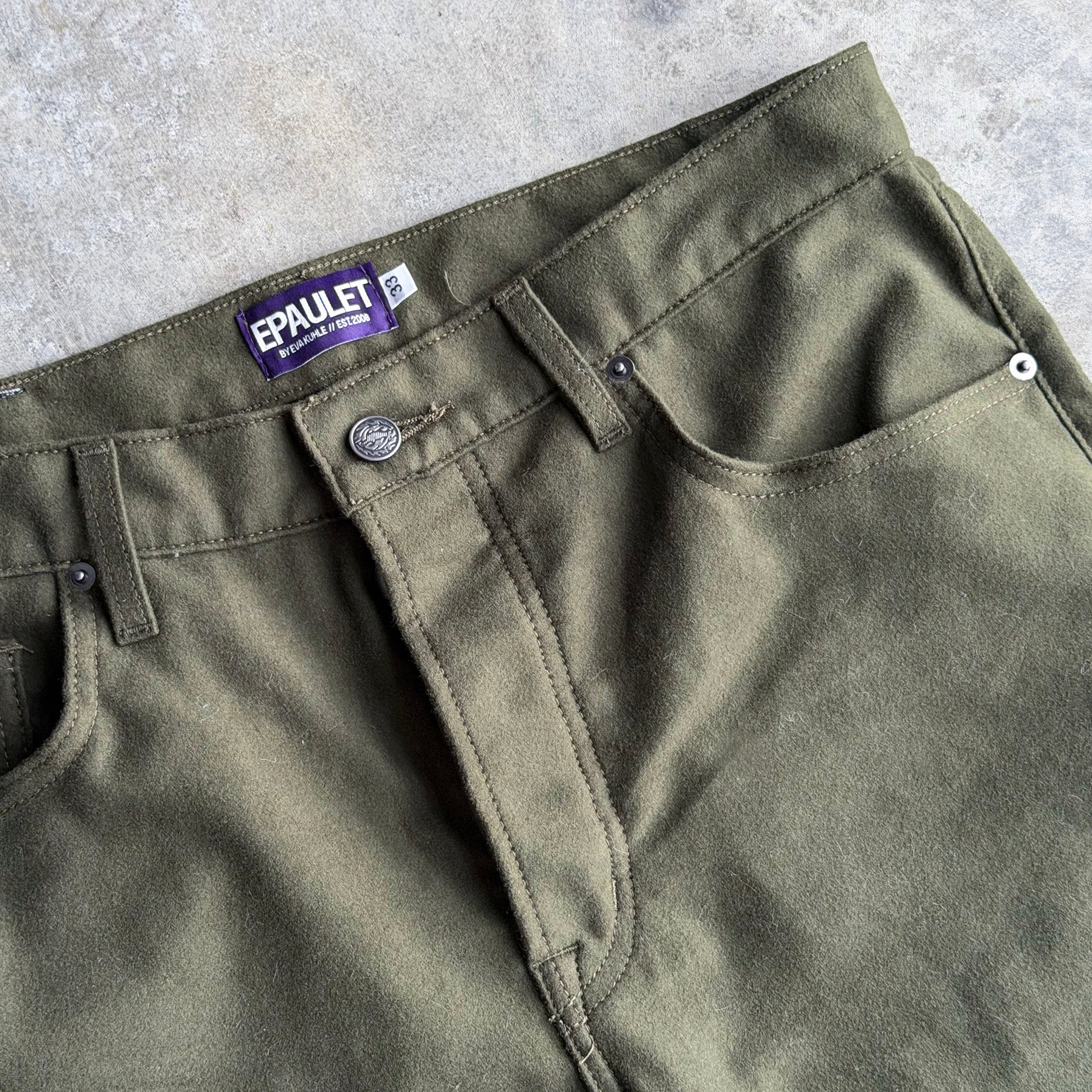 Sunset Western Jean Loden 11oz Cotton Moleskin Sz 33