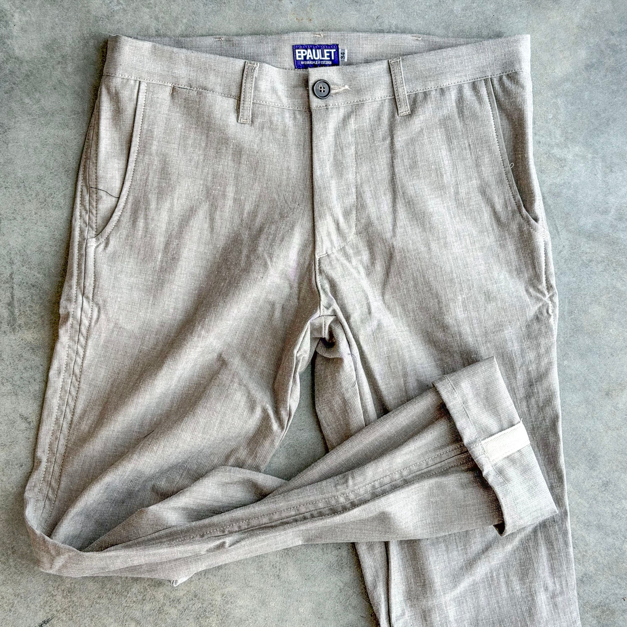 Sample: Rivet Chino in Kaihara 8oz Slubby Wheat Twill Sz 34