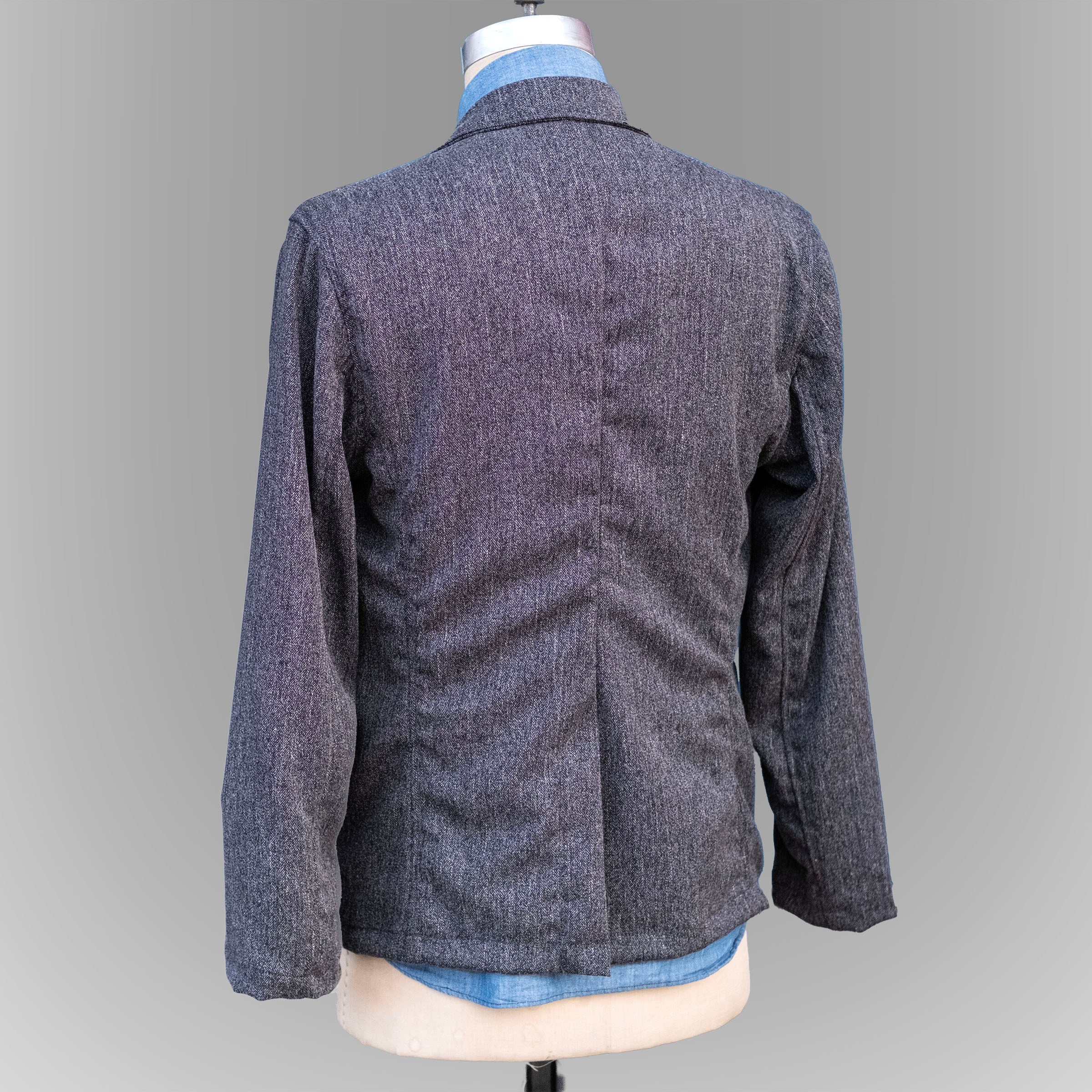 Sinclair Sportcoat Grey Wool-Bamboo Herringbone Tweed Sz 40