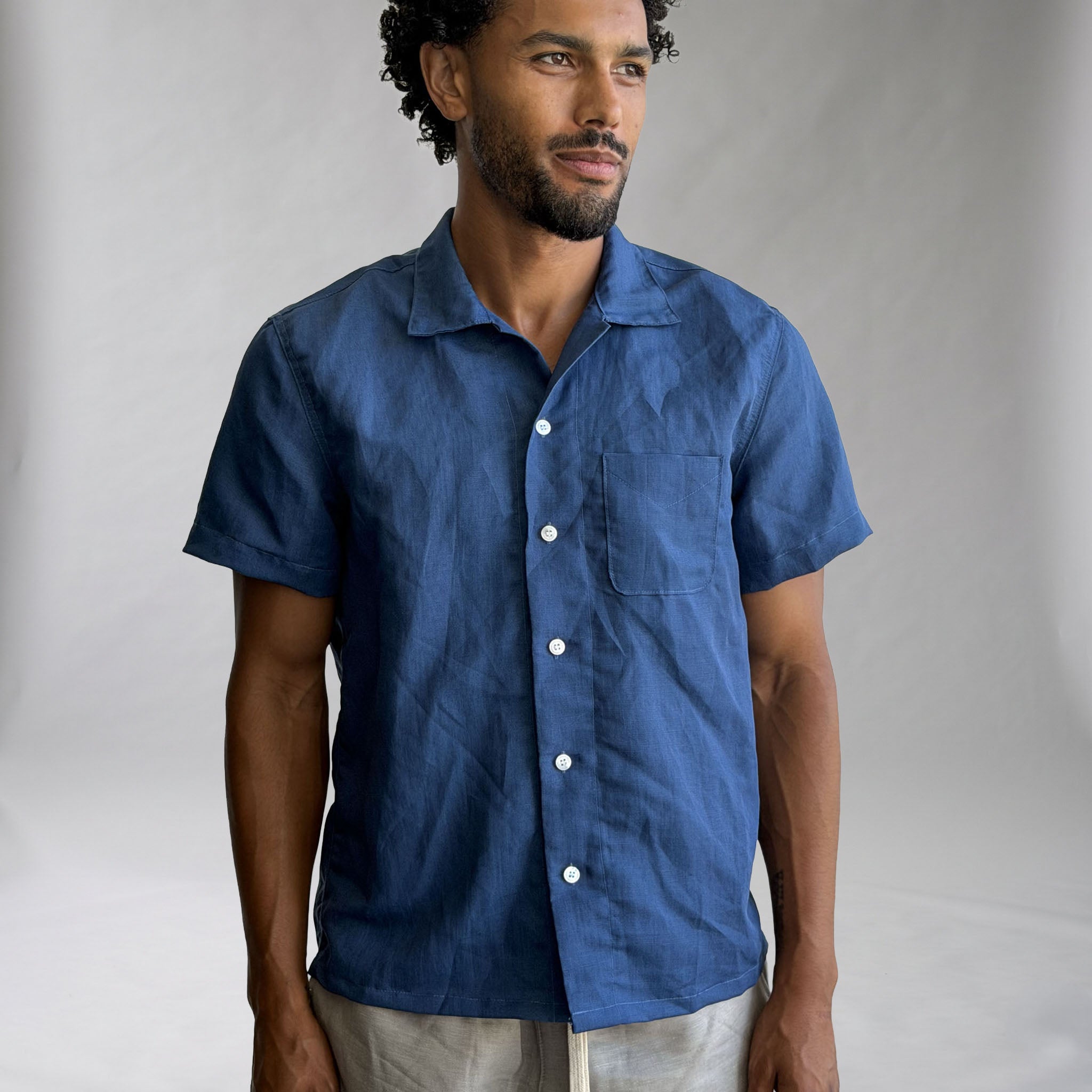 Riviera Cadet Blue Linen Short Sleeve Shirt